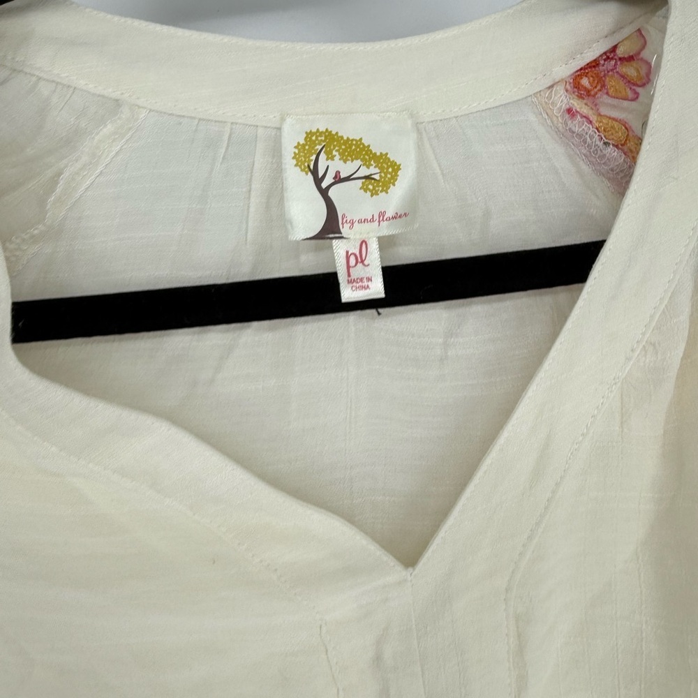 Fig and Flower Cream Dress with Pink Floral Embroidery - Picture 3 of 3